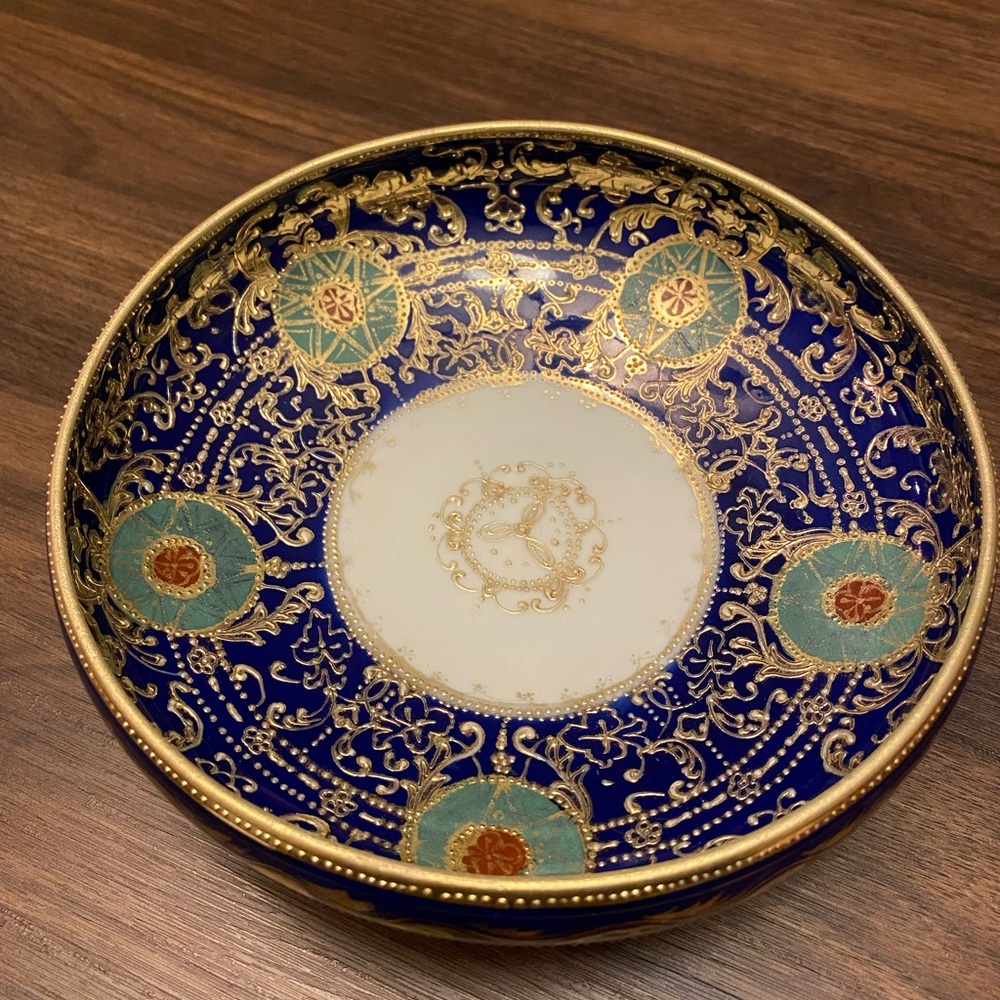 Nippon antique/vintage Blue and Gold 3 footed hand painted Decorative bowl